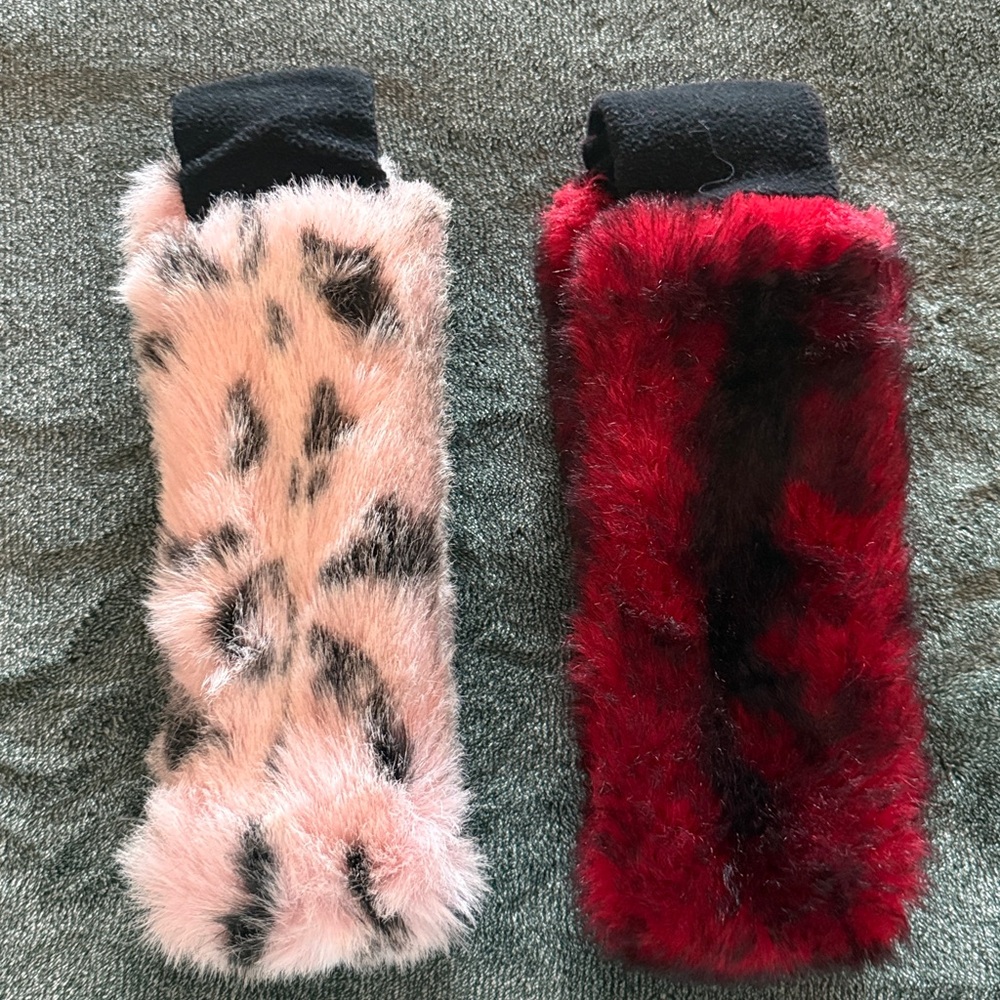 Faux Fur Hair Accessories Set - Pink and Red
